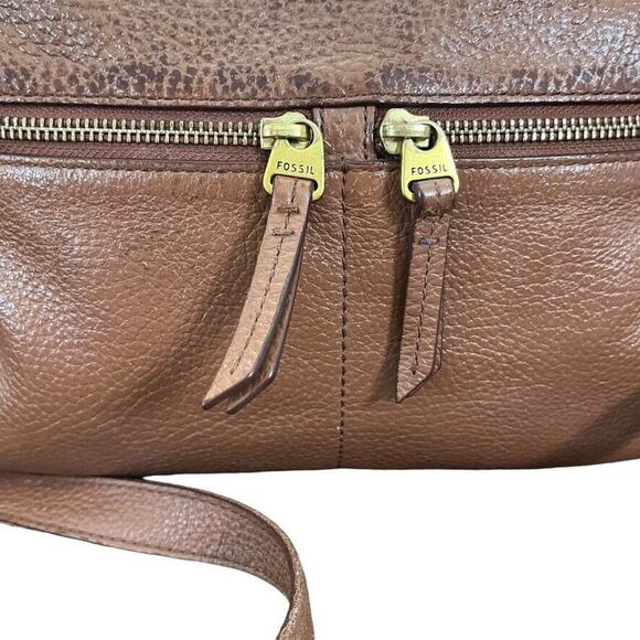 Fossil Elise Brown Pebble Leather Womens Crossbody Shoulder Bag Purse Handbag - Picture 2 of 16